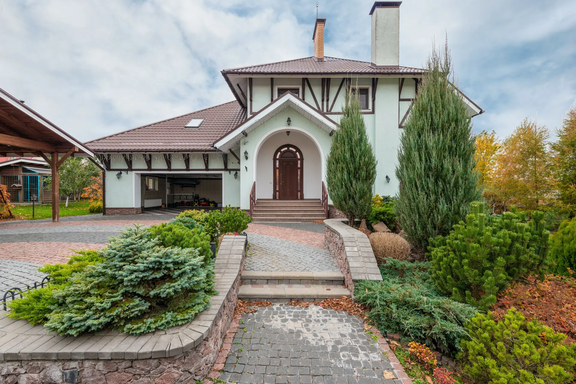 Detailed landscape design surrounding a residential property